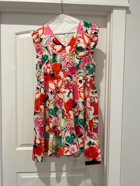 Women’s Floral Ruffle Sleeve Dress - Pink & Green by Jade